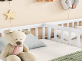 Double Twin Floor Bed with Fence, Guardrails, without door, White 37744042