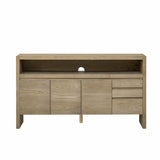 U_Style 60" 3-Door Sideboard with 3 Drawers - Modern Solid Ash Veneer MDF Sideboard, Semi-Open Shelf N711P289141O