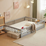 Fence Bed With Door With Board Grey Painted Pine Full Children's Bed 13643984