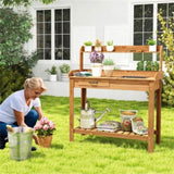 Outdoor wooden garden table with drawers 48243823
