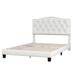 ZUN Upholstered Platform Bed with Saddle Curved Headboard and Diamond Tufted Details, Full, Beige WF294418AAA