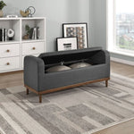 ZUN Mid-Century Modern Lift Top Storage Bench 1pc Tufted Dark Gray Upholstered Solid Wood Walnut Finish B011P192194