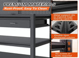 Workbench with Pegboard & Drawer, Adjustable Shelving Work Table, Mobile Workstation with Lockable 02337623