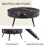 ZUN 31.5" Black Marble-Patterned MDF Round Coffee Table with black Metal Legs.Adjustable Feet,Coffee W1151P205777