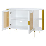 TREXM 2-Door Elegant Curved Dining Cabinet with Gold Trim and Woven Rattan Doors for Dining Room N715P172740K