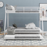 ZUN Twin over Full Bed with Sturdy Steel Frame, Bunk Bed with Twin Size Trundle, Two-Side Ladders, White 89260434