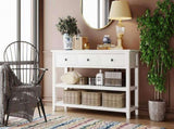 Retro Design Console Table with Two Open Shelves, Pine Solid Wood Frame and Legs for Living Room 32671692