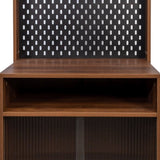 Kitchen Pantry Sideboard with 2 Sliding Striped Glass Doors, Freestanding Countertop Storage Cabinet W331P257392