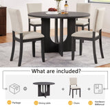 47.3" Round Dining Set with 4 Upholstered Dining Chairs, Modern Round Dining Table Set for 4, 21351538
