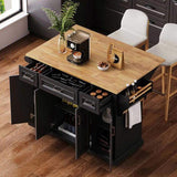 K&K 54inch Large Kitchen Island with Rubber Wood Drop Leaf, Embossed Texture Rolling Kitchen Cart on N707P195395B