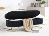 Storage Bench Bedroom Bench, Velvet Oval Upholstered End of Bed Bench with Golden Metal W1117P176446