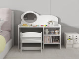 Kids Vanity Table with Mirror and Chair, Wooden Children's Dressing Makeup Desk with Storage 08531449