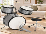 14" x 10" Kids 3-Drum, Poplar Wood Drum Kit with Brushed Gray Finish, Children's Beginner Drum 49485042
