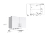 Wall cabinet 27" H, three broom hangers and metal handles, two internal shelves, two doors, white B097132881