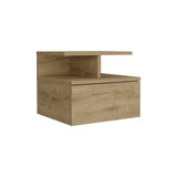 Floating Nightstand 12"H, Wall Mounted with Single Drawer and 2-Tier Shelf, Macadamia B097133175