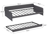 Daybed, sofa bed metal framed with trundle twin size, Grey, 78.4''L x 41''W x 29.8''H. W1162P214581