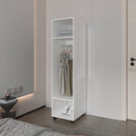 ZUN White 3-Shelf Wardrobe with Mirror and Open Storage B062P227646