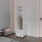 ZUN White 3-Shelf Wardrobe with Mirror and Open Storage B062P227646