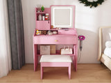 3-Color LED Vanity Mirror with Stool, Pink Dressing Table for Bedroom, 2 Drawers & 5 Storage W2700P457871