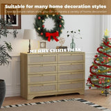 ZUN 8 Drawer Double Dresser, Natural Rattan Chest of Drawers for Bedroom, Boho Wooden Dresser Chest with W2557P221442