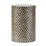 D14x20" Cylindrical Garden Capiz Stool, Accent Side Table, Black/Gold W2078P290746