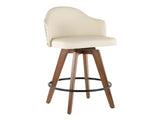 Mid-Century Counter Stool in Walnut and Cream Faux Leather B202P222358