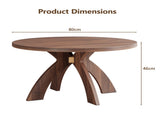 Round Coffee Table, 31.5 Inch Walnut Finish MDF Coffee Table with Curved Cross Legs, Modern 83950008