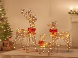 3-Piece Lighted Christmas Reindeer Family Outdoor Decorations, Weather Proof Rattan Deer Family 90191164