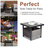 ZUN Outdoor Wicker Side Table with Umbrella Hole & Storage Space, Square PE Rattan End Table for Patio 01819860