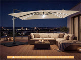 10x10 Ft Beige Solar LED Cantilever Patio Umbrella 360&deg Rotation Offset Hanging Umbrella with 94324583