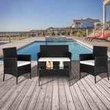 2pcs Arm Chairs 1pc Love Seat & Tempered Glass Coffee Table Rattan Sofa Set Black 38458938