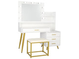 Large Vanity Set with 9 LED Bulbs, Makeup Table with Cushioned Stool, 3 Storage 63617047
