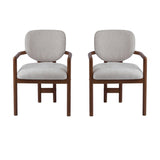 Dining Chairs Set of 2 Upholstered Arm Chairs, Rubber Wood Accent Chairs Beige Fabric Seating, 300 57088865