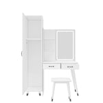 ZUN Makeup Vanity Table Slim Armoire Wardrobe Set, Dressing Table with LED Mirror Power Outlets 97156589