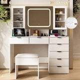 Large Vanity Table Set with LED Lighted Mirror, Vanity Desk with Charging Station, Makeup Table with 50383291