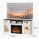 White Media Console with Mirror Doors - 60" TV Stand for 23" Fireplace, 2 Doors, 2 Drawers & 27312652