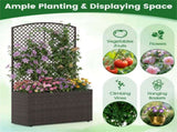 49" Brown PE Rattan Raised Garden Bed with Trellis Adjustable Foot Pads Outdoor Planter Box 00735475