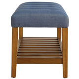 Light Blue and Oak Tufted Padded Seat Bench B062P189179