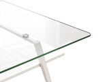 Rectangle Coffee Table, Tempered Glass Tabletop with White Metal Legs, Modern Table for Living Room W241126032