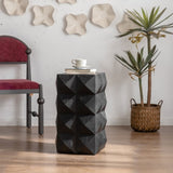 ZUN 23.62"Height Three-dimensional Embossed Pattern Design Retro Side Table Retro Furniture Black W757P183205