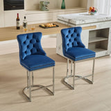 ZUN 25" Counter Height Bar Stools Set of 2, Modern Velvet Barstools with Button Back&Rivet Trim W1143P217852