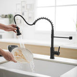 ZUN Kitchen Faucet with Pull Down Sprayer Black Stainless Steel Single Handle Pull Out Spring Sink W1932P224868