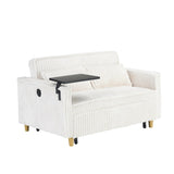 The pull-out push-in beige corduroy sofa with dual functions, equipped with a movable tabletop W1278P248126