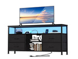 TV Stand with Power Outlets and LED Light for 43-inch TV, Double-layer 4 Fabric Drawers for Living 82785696