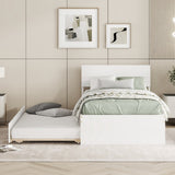 Modern Twin Bed Frame With Twin Trundle For High Gloss Headboard and Footboard With Creamy W697131325