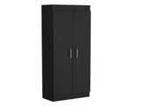 Pantry Cabinet 67" H, 5 Internal Shelves, Two Doors, Black B097P167450