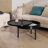 Modern Round Wood Rotating Tray Coffee Table with Storage & Metal Legs in Black N735P185132B