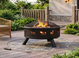 30 Inch Round Outdoor Wood Pit, Heavy Duty Wrought Iron Firepit with Hinged Spark 65297911