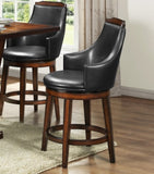 Swivel Counter Height Chairs Set of 2, Dark Brown Faux Leather Upholstered Wooden Dining Furniture B011P321296