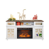 White Media Console with Mirror Doors - 60" TV Stand for 23" Fireplace, 2 Doors, 2 Drawers & 27312652
